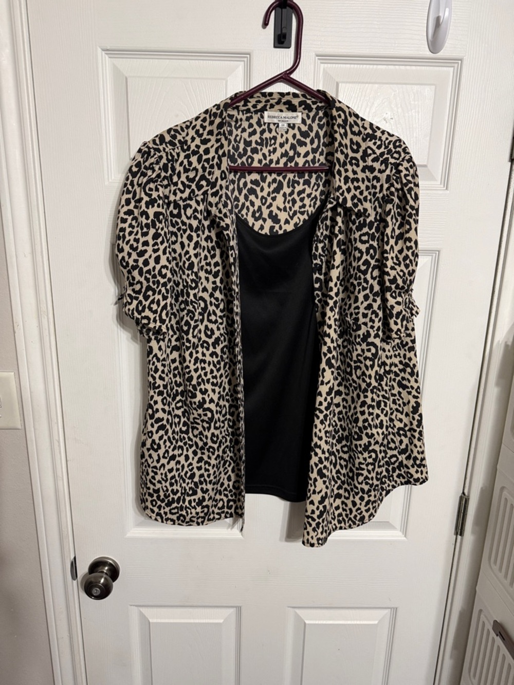 Rebecca Malone Beige and Black Leopard Print Blouse